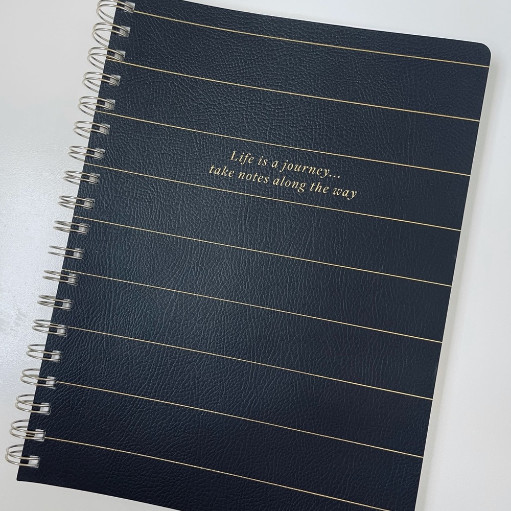 Fringe Studio Vegan Leather Journal Notebook Black & Gold Spiral Bound 192 Page